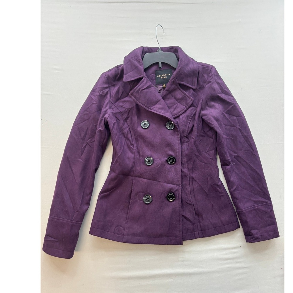 Celebrity Pink Purple Peacoat Double Breasted Jacket Small Classic Outerwear